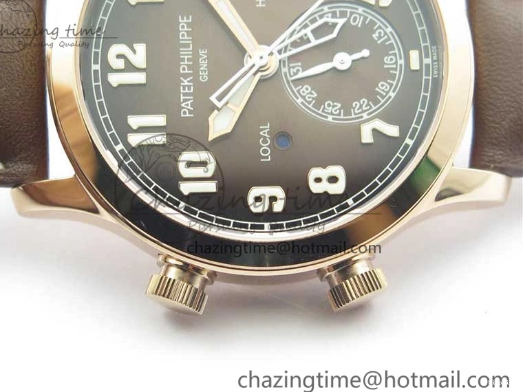 MIROTIME 0427 ZipUp Calatrava 5524R Pilot Travel Time RG GRF Brown Dial on Brown Leather Strap A324 V 7110